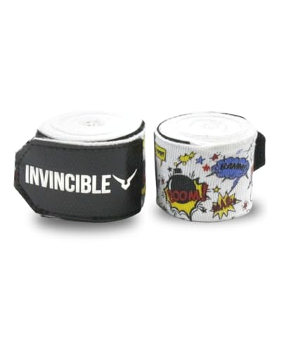 Image of INVINCIBLE Nylon Mexican Style Semi-Stretch Boom Boom Printed Hand Wraps (White, 1.5 Meter)