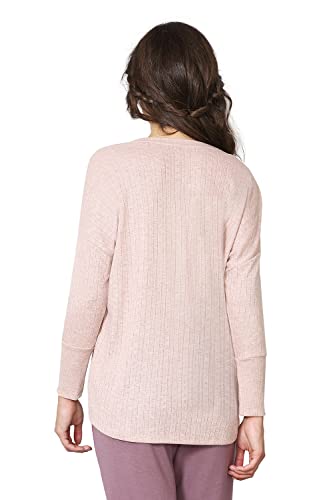 Image of Van Heusen Women Lounge Relaxed Fit T-Shirt - Ecoliva Viscose-Polyester - V-Neck, Full Sleeve, Sustainably Enhanced, Ultra Soft