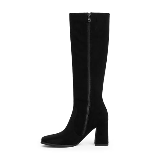 Image of Modatope Knee High Boots Women Chunky Heel Square Toe Fashion Tall Boots | Side Zipper pu Leather Tall Boots,Chunky Heel 70s Gogo Boots,Fashion Heeled Fall Winter Boots,Long Dressy Boots for Women