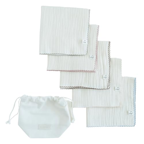 100% Cotton Muslin Burp Cloths – Pack of 5 with Dust Bag | Soft Baby Washcloths for Newborns, 3-Layer Gauze, 14x14 inch, Reusable, Breathable Baby Cloths