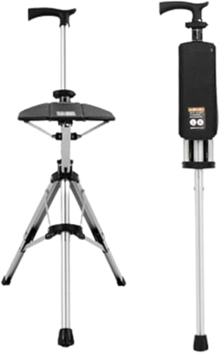 Xemuar 折りたたみ椅子 軽量 ステッキチェア 耐荷重120kg 組立不要 三脚 アルミニウム製 82cm ワンタッチ設営 登山 散歩 アウトドア お年寄り 敬老の日 (ブラック)