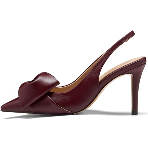 Image of Women's Slingback Heels with Bow Pointed Toe Pumps with Elasticated Strap 3.3 inch High Heels for Evening Dress Shoes