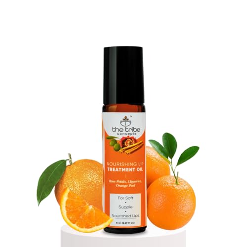 The Tribe Concepts Nourishing Lip Treatment Oil with Rose Petals, Liquorice, Orange Peel for Pigmented Lips, Lip Oil for Women Men, for Dark, Pigmented, Dull, Dry Lips, 8 ml 1 count Pack of 1 Clear