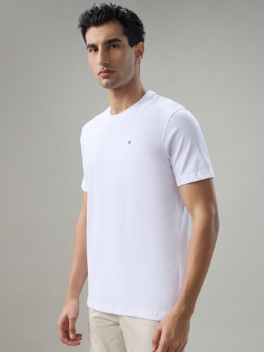 Image of Raymond Men Regular Fit Solid Pattern Pure Cotton Crew Neck Half Sleeve Casual T-Shirt
