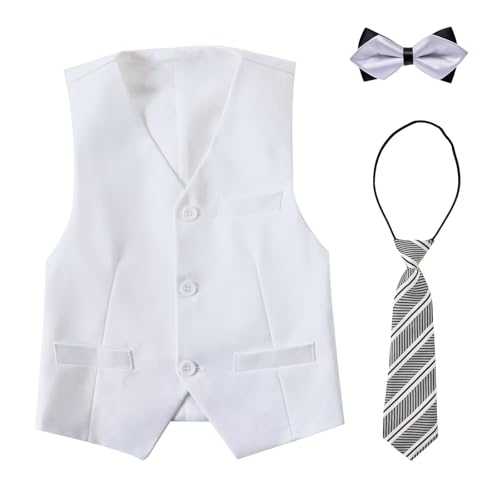 Kids Suits for Boy Vest with Bowtie and Tie Toddler Ring Bearer Outfit Boys Graduation Dress Vest 10 White