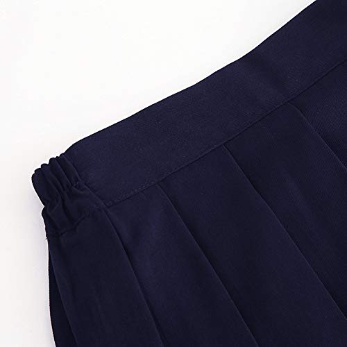Only Faith Women/Girls JK Uniform Skirt Elastic Waist Classic Pleated Skirt (Navy Blue-Long, XL)2