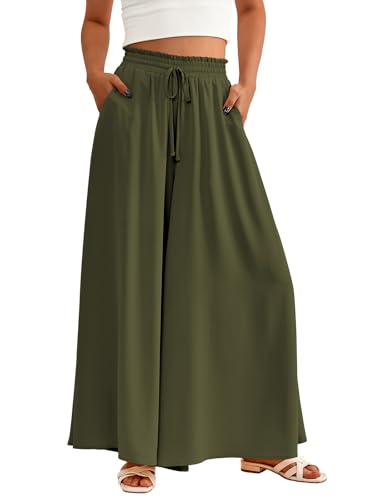 Flowy Pants for Women Summer Wide Leg Boho Beach Long Pants Lounge Palazzo Trouser with Pocket2