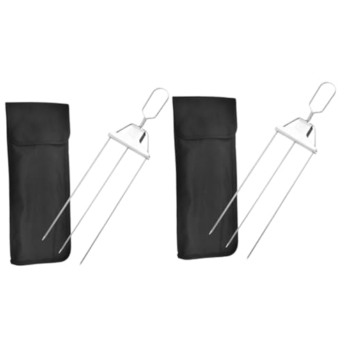 Mikikit 2 Sets Stainless Steel Meat Skewer Bbq Fork Set Grill Forks for Outdoor Barbecue Roasting Sticks for Marshmallows Picnic Tool
