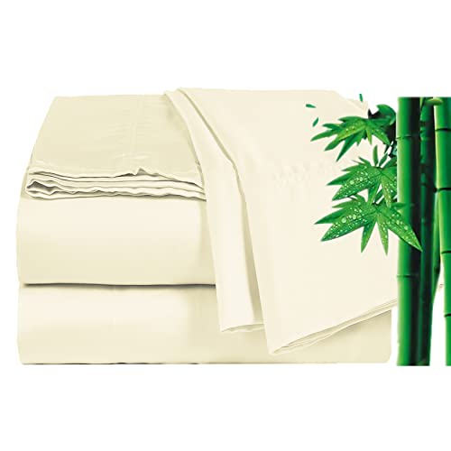 Elinen Bamboo Viscose Sheet Set - Full Size, 4 Piece Set With Deep Pockets Up To 18 Inches - Luxuriously Soft, Cooling, And Silky Sateen Weave - Ivory (Full) #TOP5