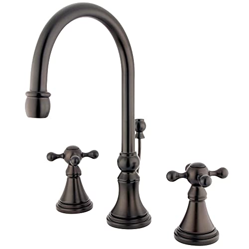 Kingston Brass KS2985KX Governor Widespread Lavatory Faucet with Brass Pop-Up and Knight Cross Handle, Oil Rubbed Bronze