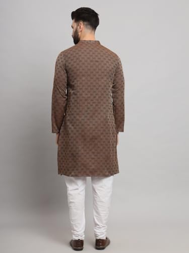 Latest Chikan Men's Cotton Regular Striped Knee Lenght Kurta Full Sleeves