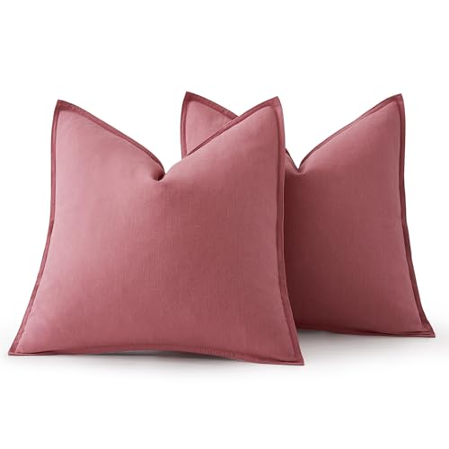 Image of MIULEE Decorative Linen Pillow Covers 20x20 Inch Cranberry Red Boho Farmhouse Neutral Couch Throw Pillows for Bed Pack of 2 Accent Modern Pillowcase Sofa Livingroom Home Decor