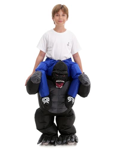 Inflatable Gorilla Costume Kids Boy Girl Blow up Ride on Halloween Cosplay Black