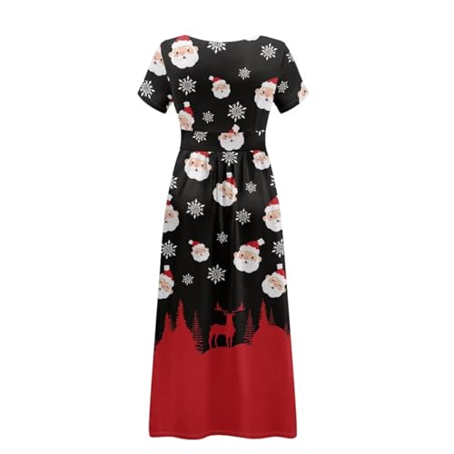 Image of Women's Fall Summer Short Sleeve Ankle Length V-Neck Party Dress with Pockets Size S-3XL