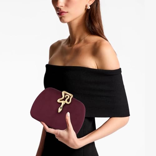 Image of Velvet Evening Clutch Purse for Women-Snake Clasp Formal Handbag,Hard Shell Design Bag for Weddings, Parties, Prom