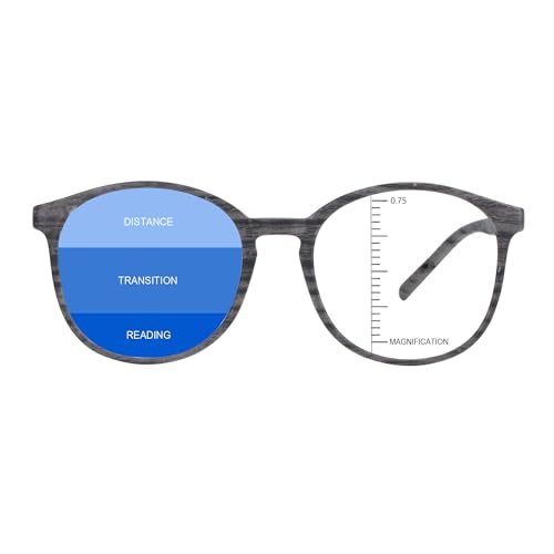 Image of Vintage Round Progressive Multifocal Presbyopic Glasses, Blue Light Blocking Glasses for Men Women Readers (Wood,+0.75 /+3.25 Magnification)