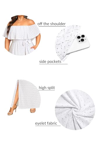 Image of Pinup Fashion Women Plus Size Summer Dresses - Off The Shoulder Wedding Guest Eyelet Casual Maxi Dress Pockets