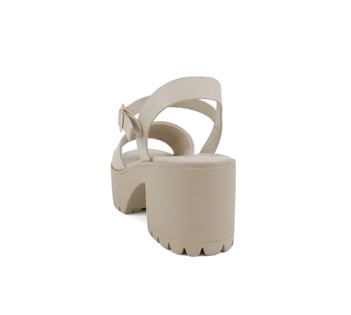 Image of Soda inchStacie inch ~ Women Open Toe Lug Sole Mid Block Heeled Sandals with Adjustable Ankle Strap
