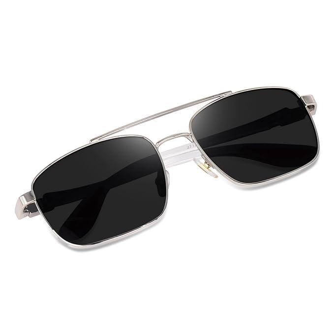 black jones Square Aviator Sunglasses, Silver Metal Frame, Grey Lens, Red Temple Tips, Double Bridge (RED SILVER)-picture-20