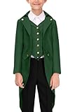 BesserBay Halloween Kids Steampunk Gothic Renaissance Medieval Frock Coat Tuxedo Victorian Outfit Green 10 Years