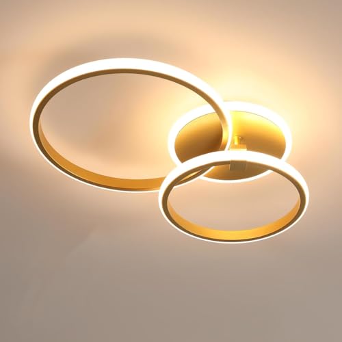 Comely Plafoniera LED Moderno, 42W 4700LM Lampada da Soffitto LED, Oro Rotondo Lampadario Soffitto in Acrilico per Soggiorno Camera da Letto Cucina, 3000K