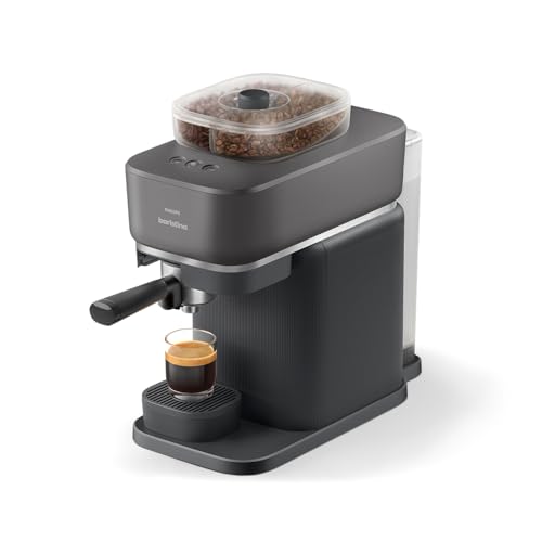 Philips Baristina Espressomaschine mit Bean swap- Mahlt, tampt & brüht automatisch, Dualer Bohnenbehälter, 16 bar, Einfache Reinigung, Espresso, Café Crema, schwarzgrau/schwarzer Siebträger(BAR320/60)
