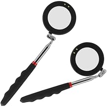 Telescoping Inspection Mirror With 2 Light Small Circular and Square Mirrors - Flexible and Shower Use, Extendable Mechanic Tool for Automotive, Black