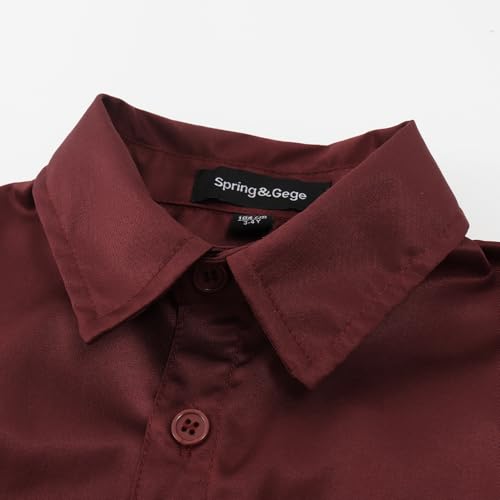 Spring&Gege Boys' Short Sleeve Dress Shirts Wrinkle-Free Sateen Formal Uniform Solid3