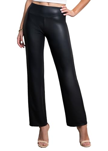 Faux Leather Pants for Women - Premium Vegan Leather Leggings for Women High Waisted - Soft, Stretchy, and Non-See Through - Black - Large