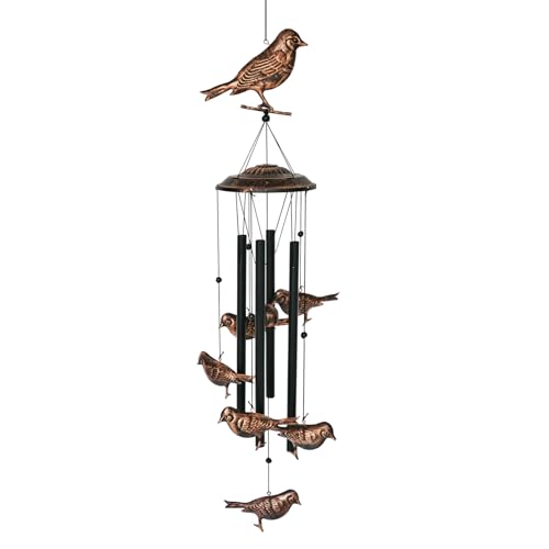 BLESSEDLAND Oiseaux carillons-4 Tubes Creux en métal -Wind Bells et Oiseaux Wind Chime avec s Crochet pour intérieur et extérieur Noir, cuivre L 36x Dia.4.72 Pouces