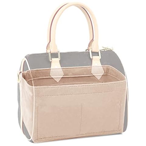 Pro Space Purse Organizer Insert,Bag in Bag,Handbag Organizer with a Zipper for Women,Universal Style,Perfect for LV Speedy 30 and More, Beige Cover