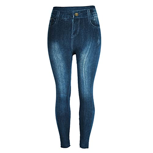 Junhouse Women's Printed Skinny Faux Jeans Denim Look Leggings Jeggings High Waist Stretchy Yoga Leggings Slim Fit Gym Workout Leggings Tights (XL,J)