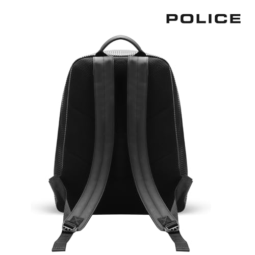 Image of Police 20L Vegan Leather Laptop Backpack - Water-Resistant Sustainable Bag I Fits Up to 15-Inch Laptop, Stylish Black Unisex Travel & Work Backpack
