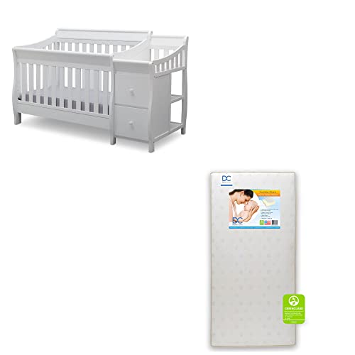 Delta Children Bentley S Convertible Crib N Changer, White with Twinkle Stars Crib & Toddler Mattress
