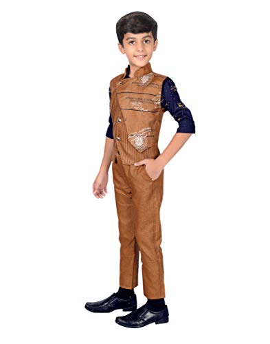 Image of AHHAAAA Kids Ethnic Cotton Blend Waistcoat Shirt and Pant for boys