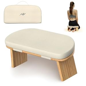 Meditation Chair w/ Extra Thick Cushion – Portable Bamboo Meditation Bench w/ Magnetic Locking Hinge – Anterior Tilt Seiza Bench Ideal for Comfortable & Stable Meditation – Sleek Canvas Kneeling Chair