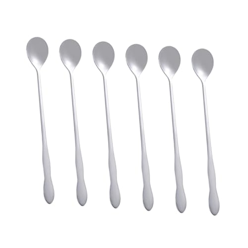 NAMOARLY 6pcs Long Handle Spoon Iced Teaspoon Dessert Spoon Iced Tea Spoon Drink Mixing Spoon Tasting Spoons Coffee Spoon Stainless Spoons Mixing Spoons Dinner Spoon Drink Spoons Ice Spoon
