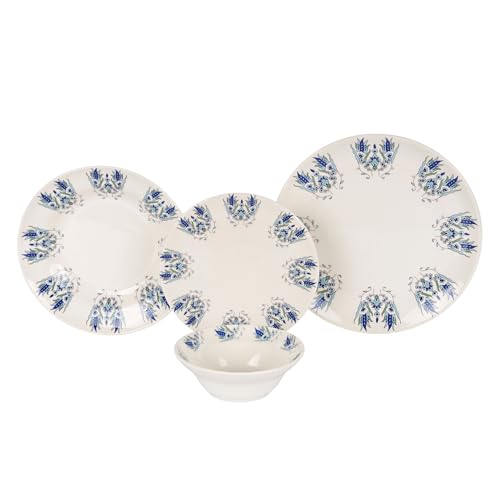 Elegante juego de vajilla de 24 piezas, 100% cerámica, incluye platos, cuencos y platos de postre, apto para lavavajillas y microondas