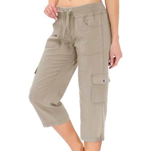 Cargo Capris for Women with Pockets Outdoor Quick Dry Hiking Pants Lightweight Summer Casual Drawstring Capri Pants