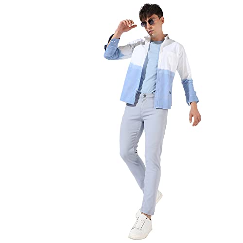 Image of CAHOOT Men's White Colourblocked Button Up Collared Shirt for Casual Wear | Shirt Crafted with Regular Sleeve, Comfort Fit & High-Performance for Everyday Wear