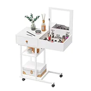 Elephance Moveable Vanity Desk with Mirror for Small Spaces, Makeup Dressing Table Computer Desk with Drawers and Shelves for Bedroom