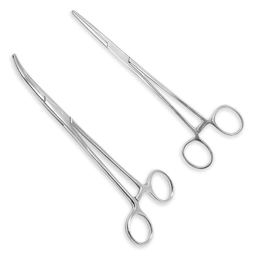 Image of 2 Pcs Stainless Steel Hemostat Forceps - Multipurpose Locking Pliers for Fishing,Pet Grooming,DIY Crafts & Arts | Precision Tweezers with Serrated Jaw for Small Objects,Tissue Handling and Hobby Use