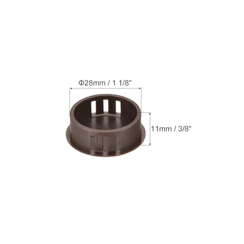 Image of MECCANIXITY 64PCS 28mm(1 1 /8 inch) Brown Plastic Hole Plugs, Flush Type Panel Hole Plugs Insert End Caps for Locking Hole Tubes Furniture Cabinet