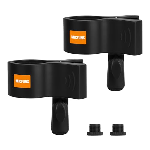 Mikrofonclip Verbesserter Mikrofon Halterung Verstellbarer Mikrofonhalter mit 5/8 Zoll auf 3/8 Zoll Schraubenadapter Mic mit Außendurchmessern Zwischen 32 mm und 60 mm(2 pack) (2)