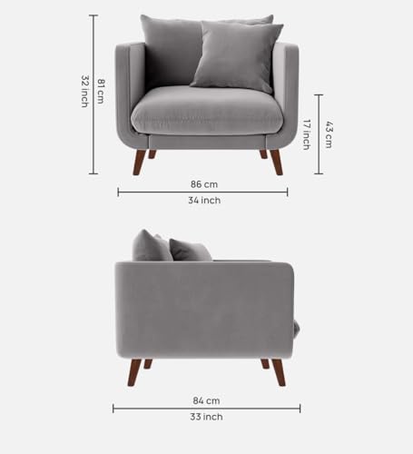 Image of Rejol Velvet 1-Seater Sofa Luxurious Comfort for Living Rooms and Offices (Grey, Armchair)
