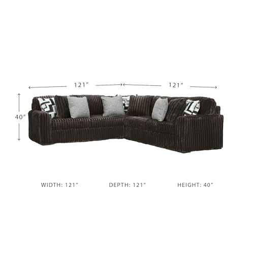 Image of Signature Design by Ashley Midnight-Madness 3-Piece Sectional, Comfy Jumbo Corduroy L-Shaped Couch with Platform Foundation, Durable Reinforced Frame, Chocolate Brown, 121 inch W x 121 inch D