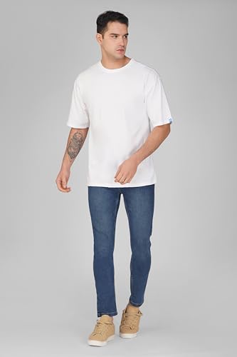 Image of crazymonk Oversized Baggy Fit Drop Shoulder Half Sleeves Round Neck Solid Pure Cotton T-Shirt for Men