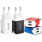 SCHITEC Cargador USB de 2 Puertos, Pack de 4 Piezas Coloridas 5V/2.1A. Adaptador de Viaje Mural para iPhone X, 8, para Samsung Galaxy Note 8, S9, S8, Tablets y más.
