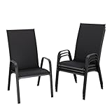 JEAREY Patio Dining Chairs Set of 4, Outdoor Stackable Dining Furniture Set, All Weather Dining Set for Lawn, Garden, Backyard, Poolside, Black