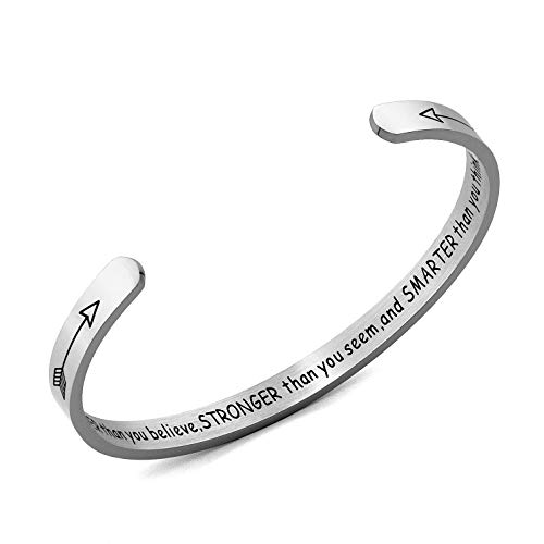 Arifoo Inspirational Cuff Bracelet Bangle Keep Going Motivational Mantra Quote Stainless Steel Engraved Best Friend Sister Gift for Women Teen Girls with Hidden Message